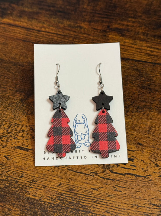 Acrylic Buffalo Plaid Christmas Tree Earrings