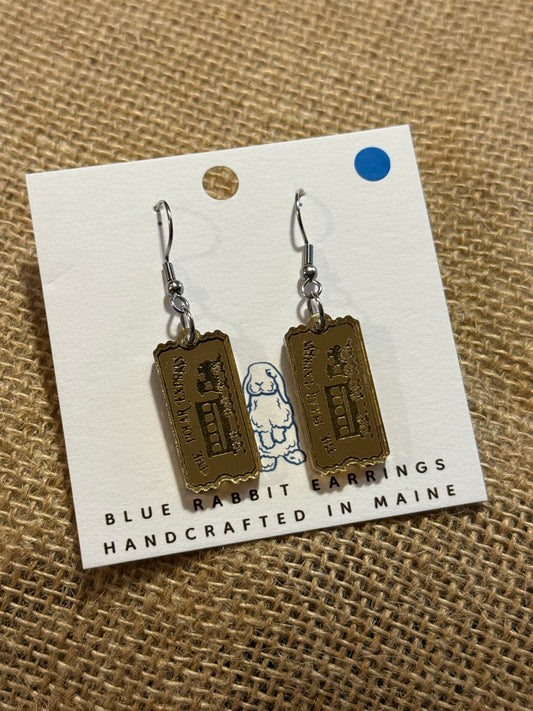 Acrylic Polar Express Ticket Earrings