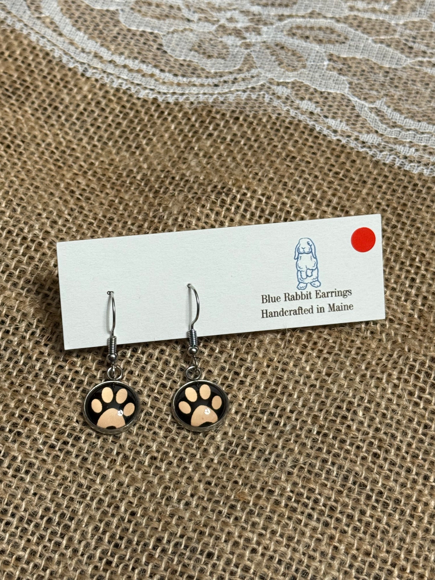 Black Paw Print Dangles 12mm