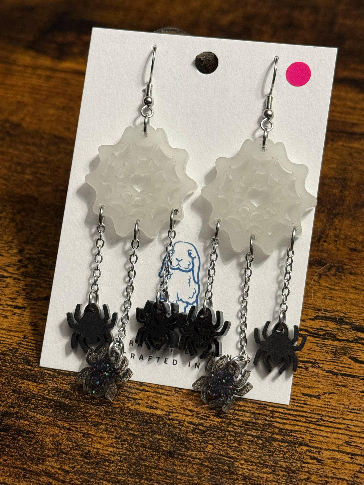 Acrylic Spider Web Earrings-Glow in the dark.
