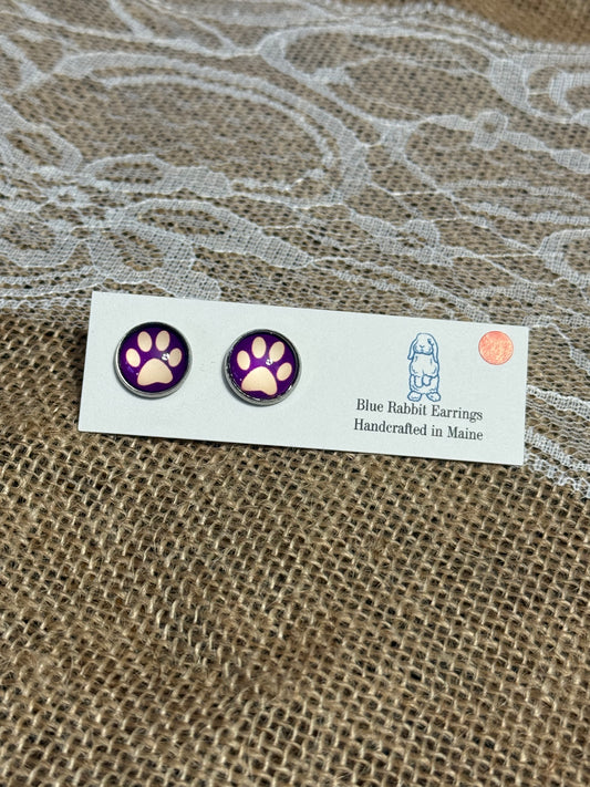 Purple Paw Print Studs 12mm