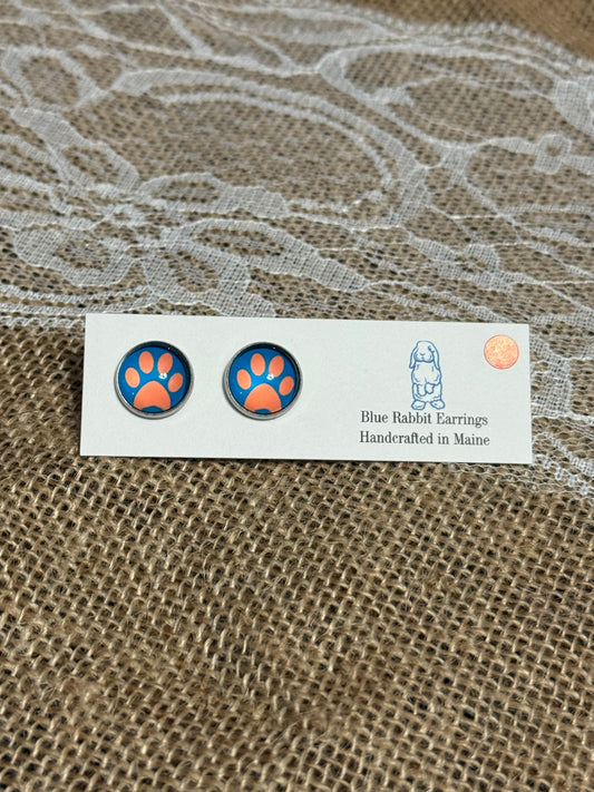 Blue Paw Print Studs 12mm