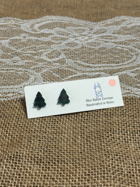 Green Plaid Tree Studs