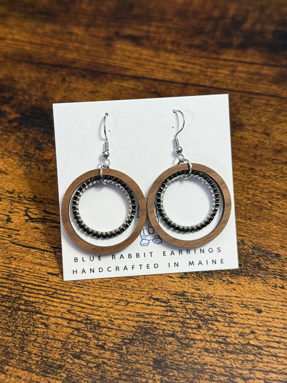 Walnut & Seed Bead Hoop Earrings