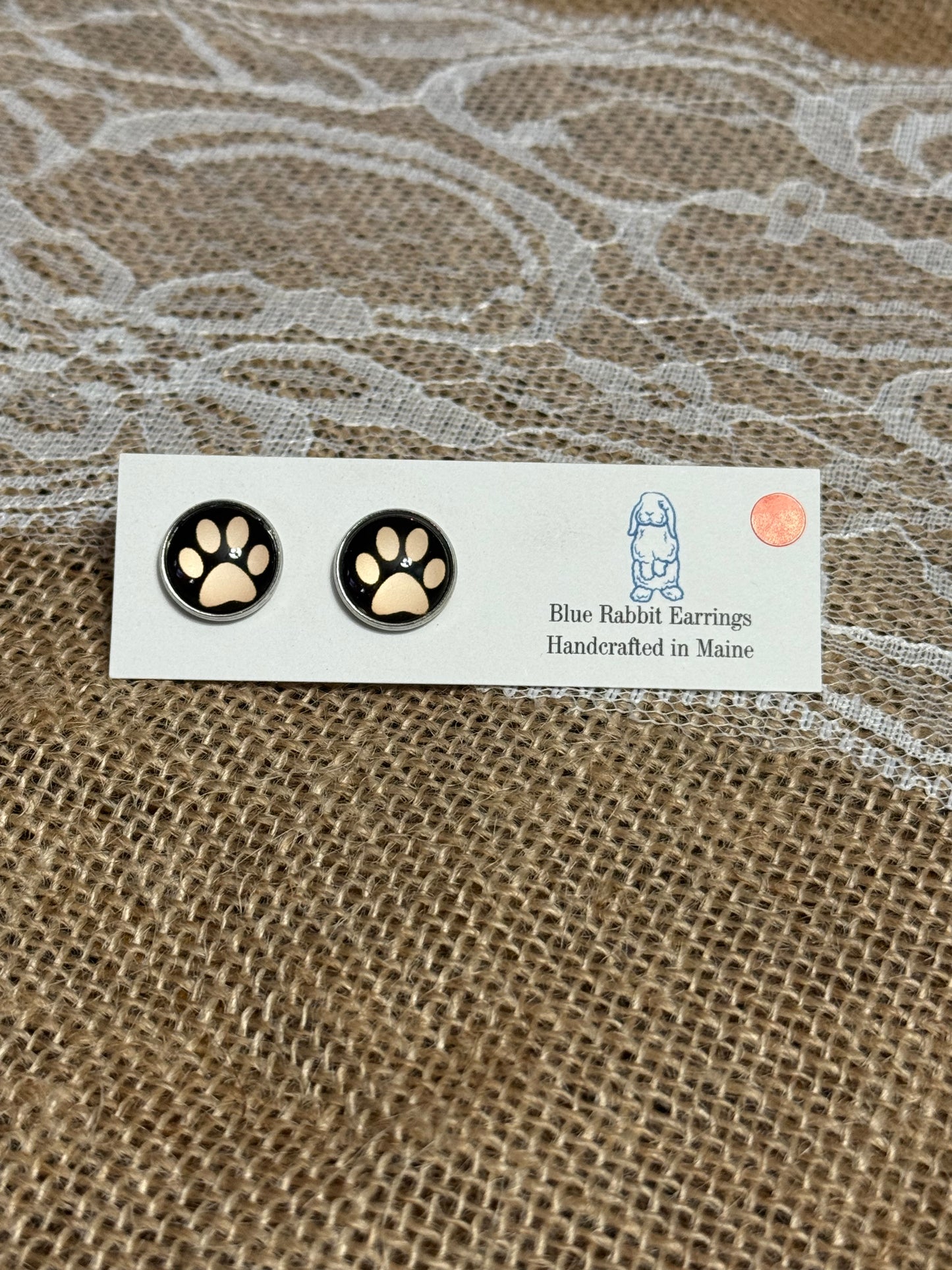 Black Paw Print Studs 12mm