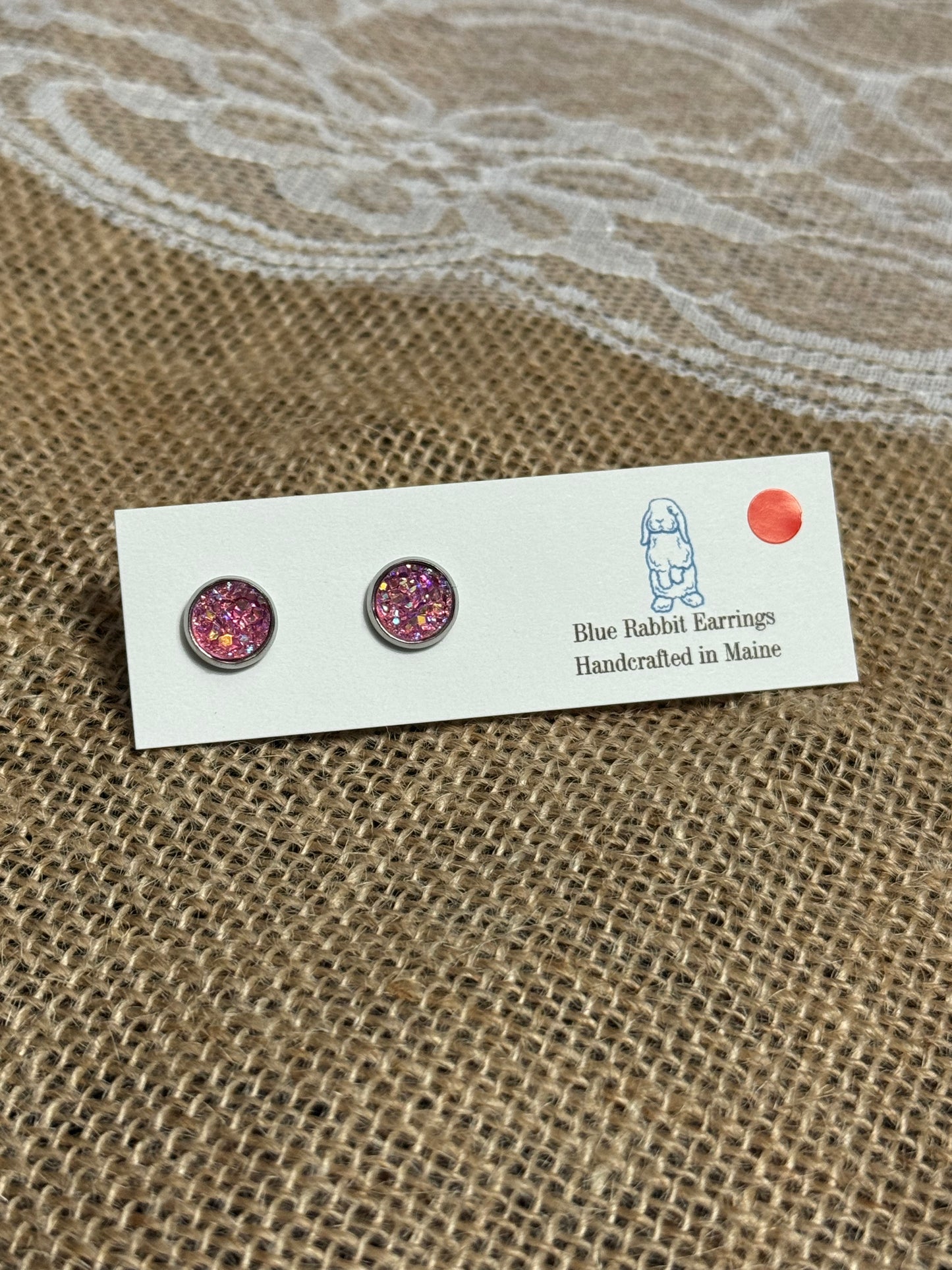 Pink Druzy Studs 8mm