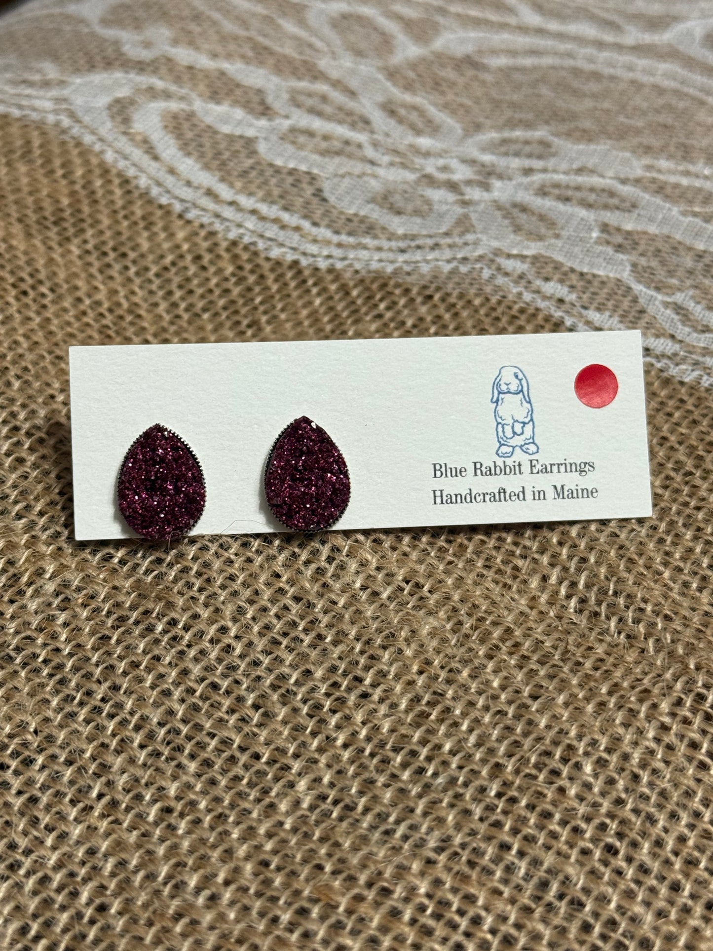 Teardrop Merlot Druzy Studs