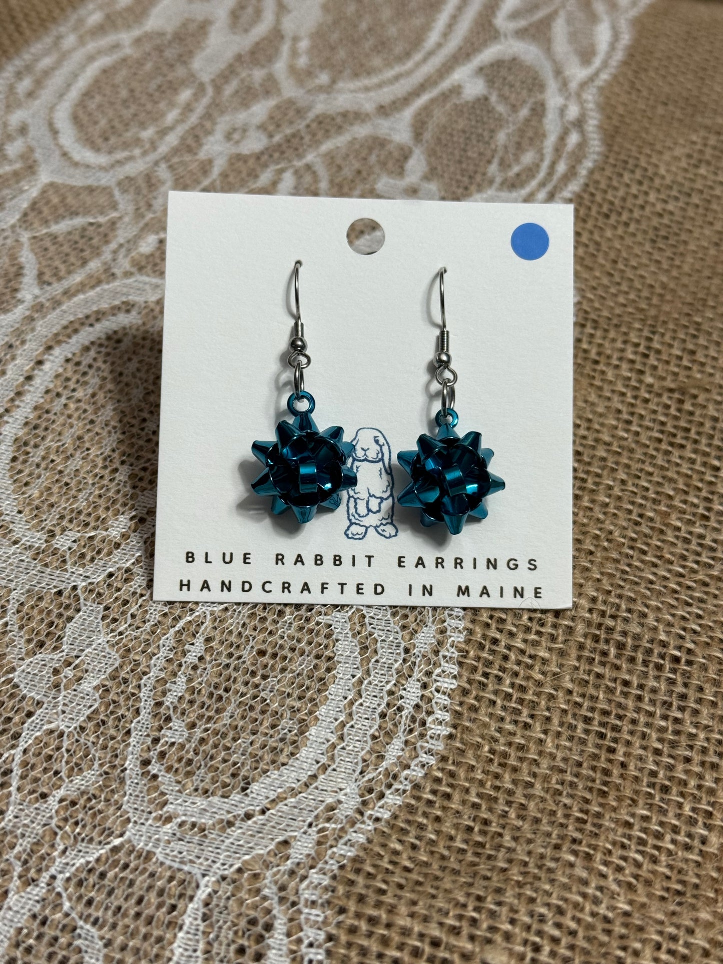 Blue Christmas Bow Earrings