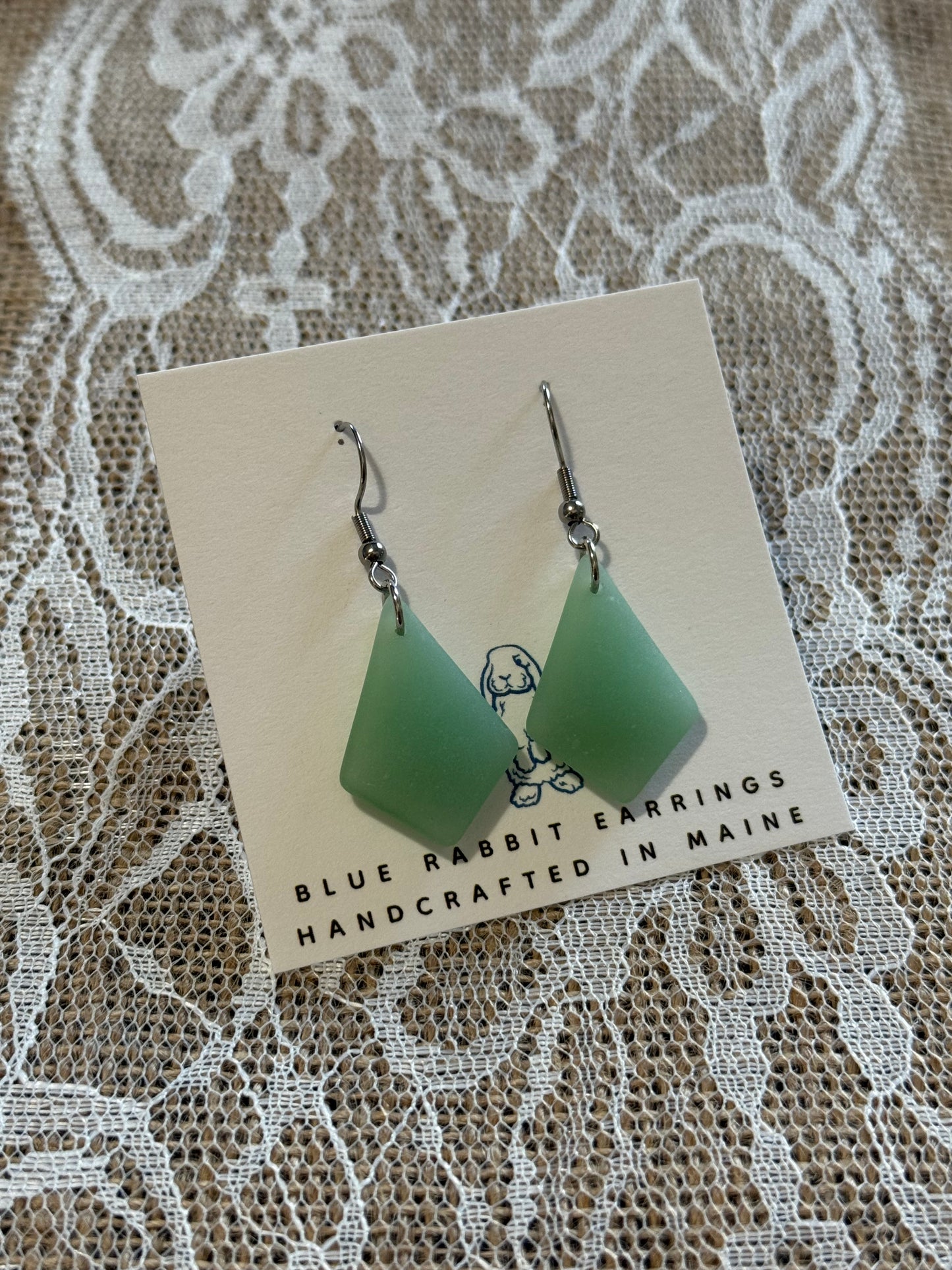 Green Diamond Sea Glass Earrings