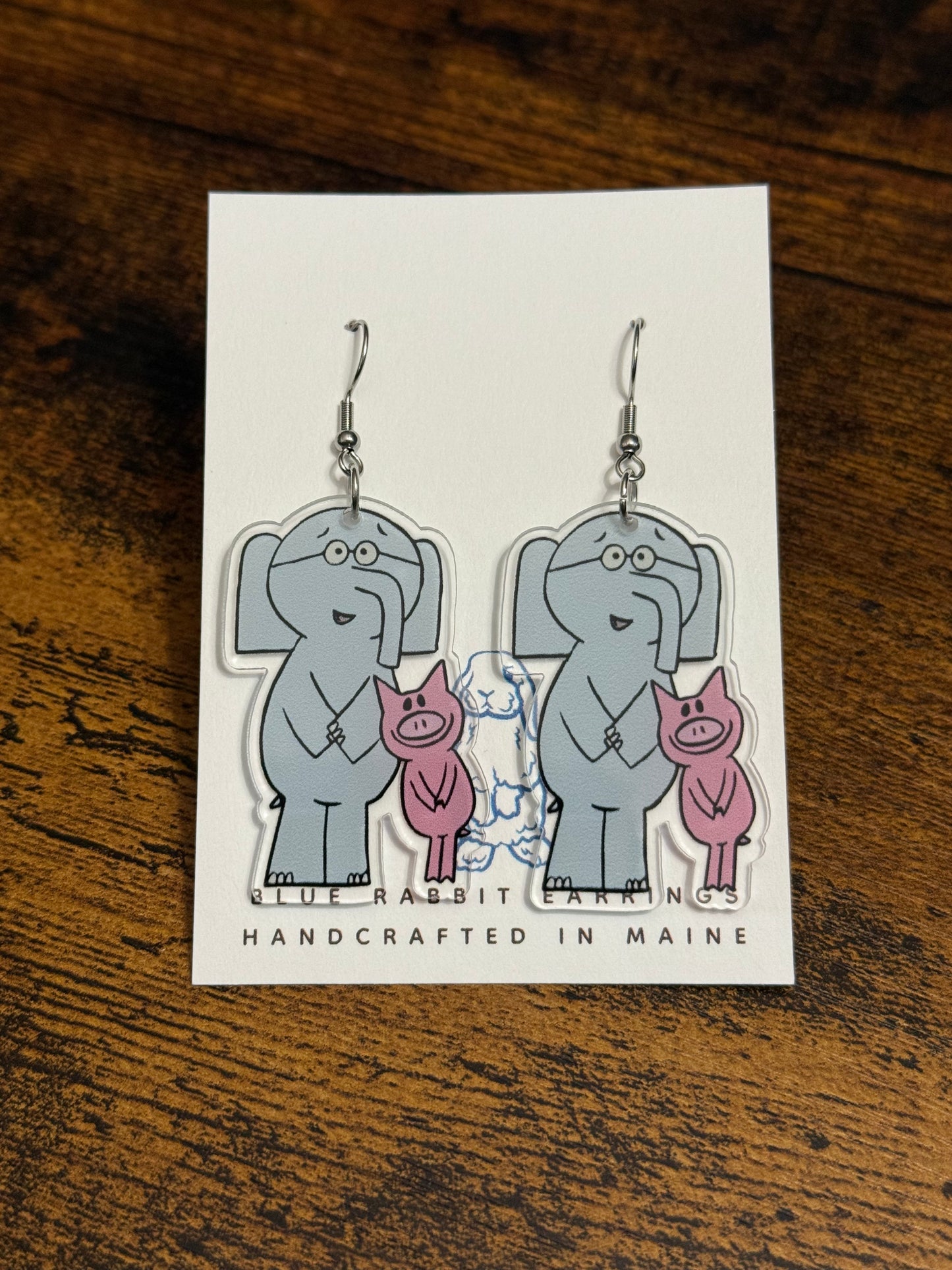 Acrylic Elephant & Piggie Earrings