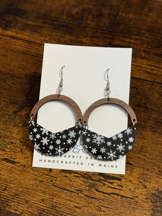 Acrylic & Walnut Snowflake Earrings