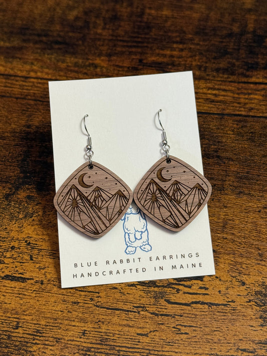 Walnut Moon & Mountain Earrings