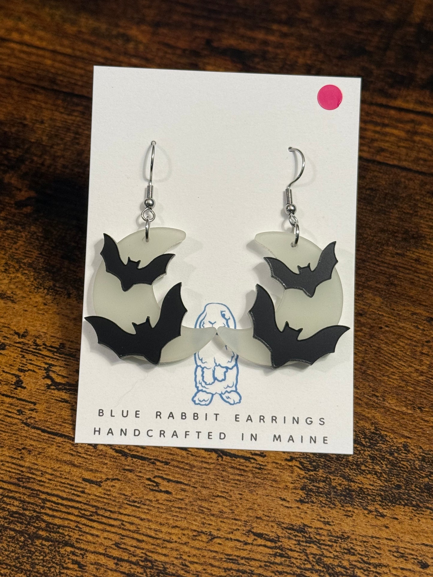 Acrylic Moon & Bat Earrings-glow in the dark