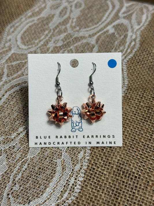 Rose Gold Christmas Bow Earrings