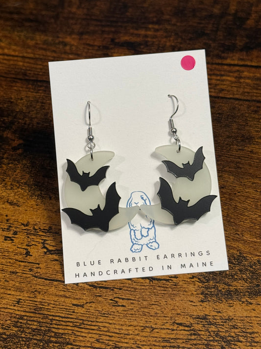 Acrylic Moon & Bat Earrings-glow in the dark