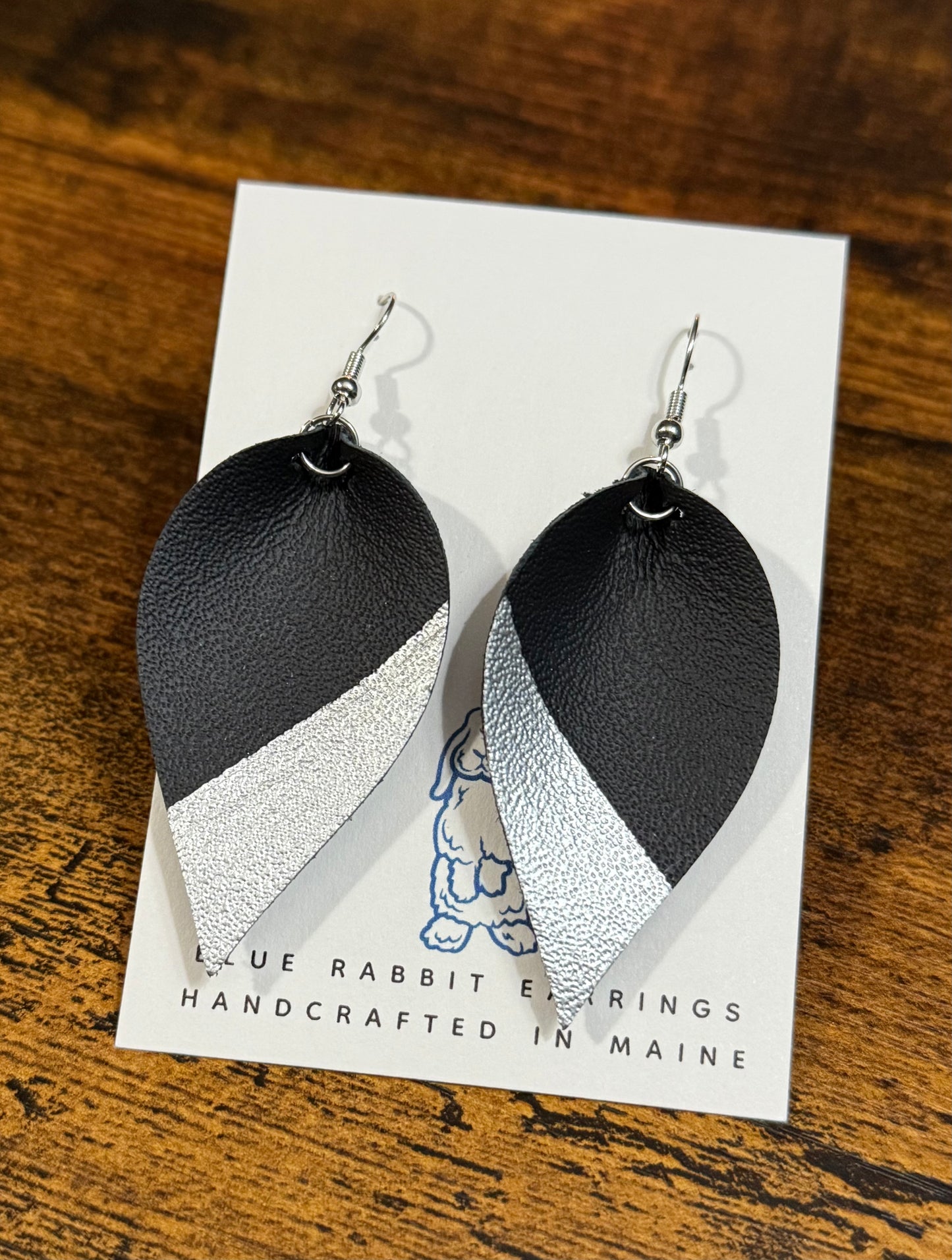 Genuine Leather Earrings-Silver