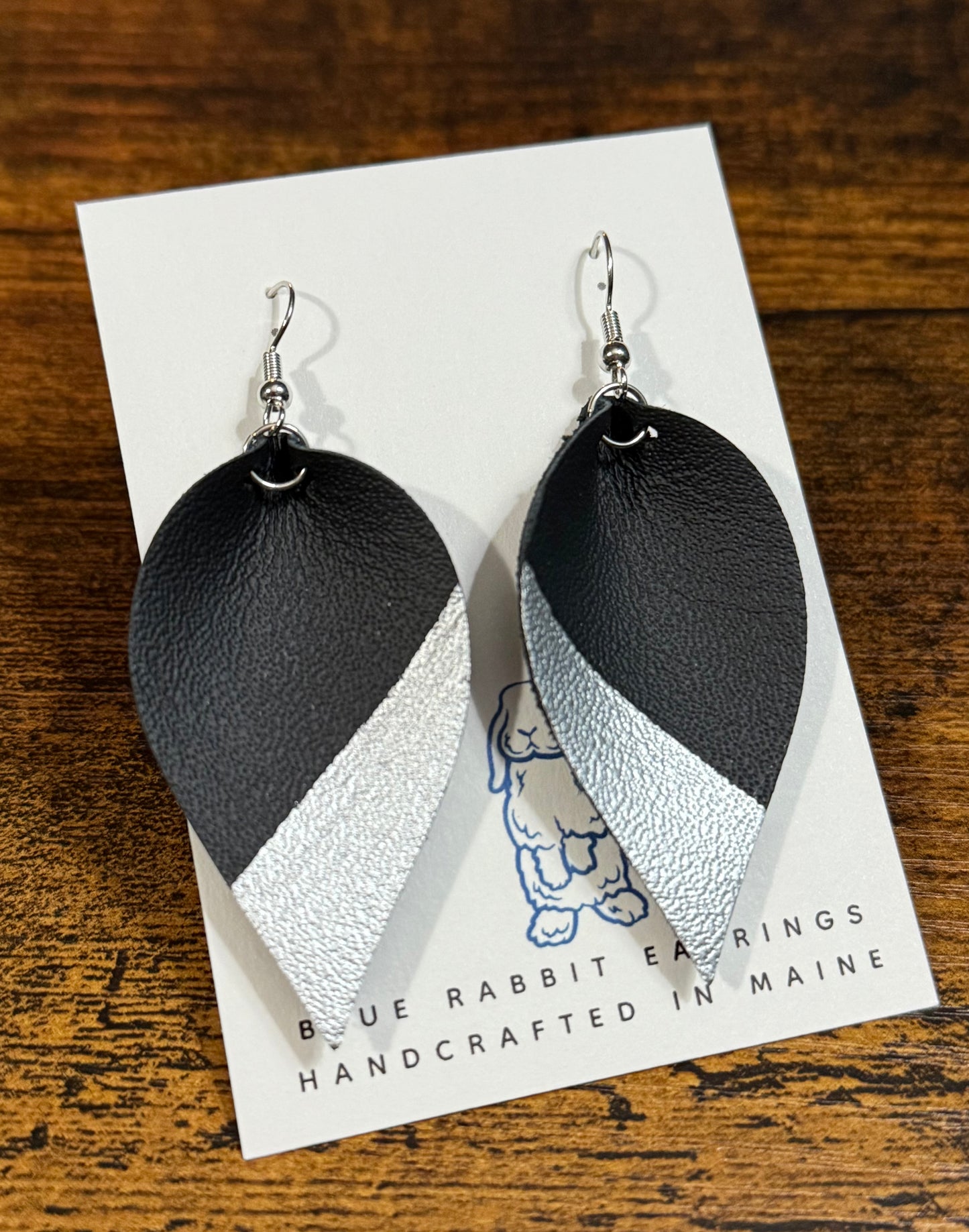 Genuine Leather Earrings-Silver