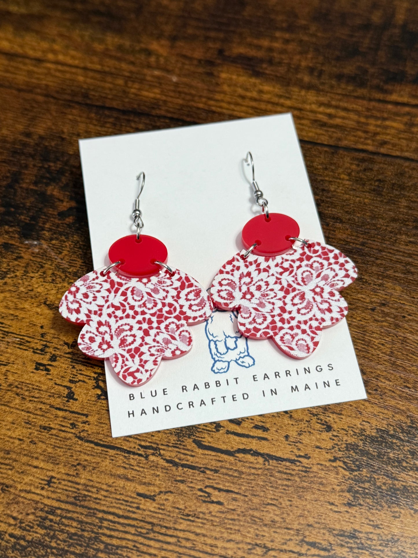 Acrylic Red & White Lace Earrings