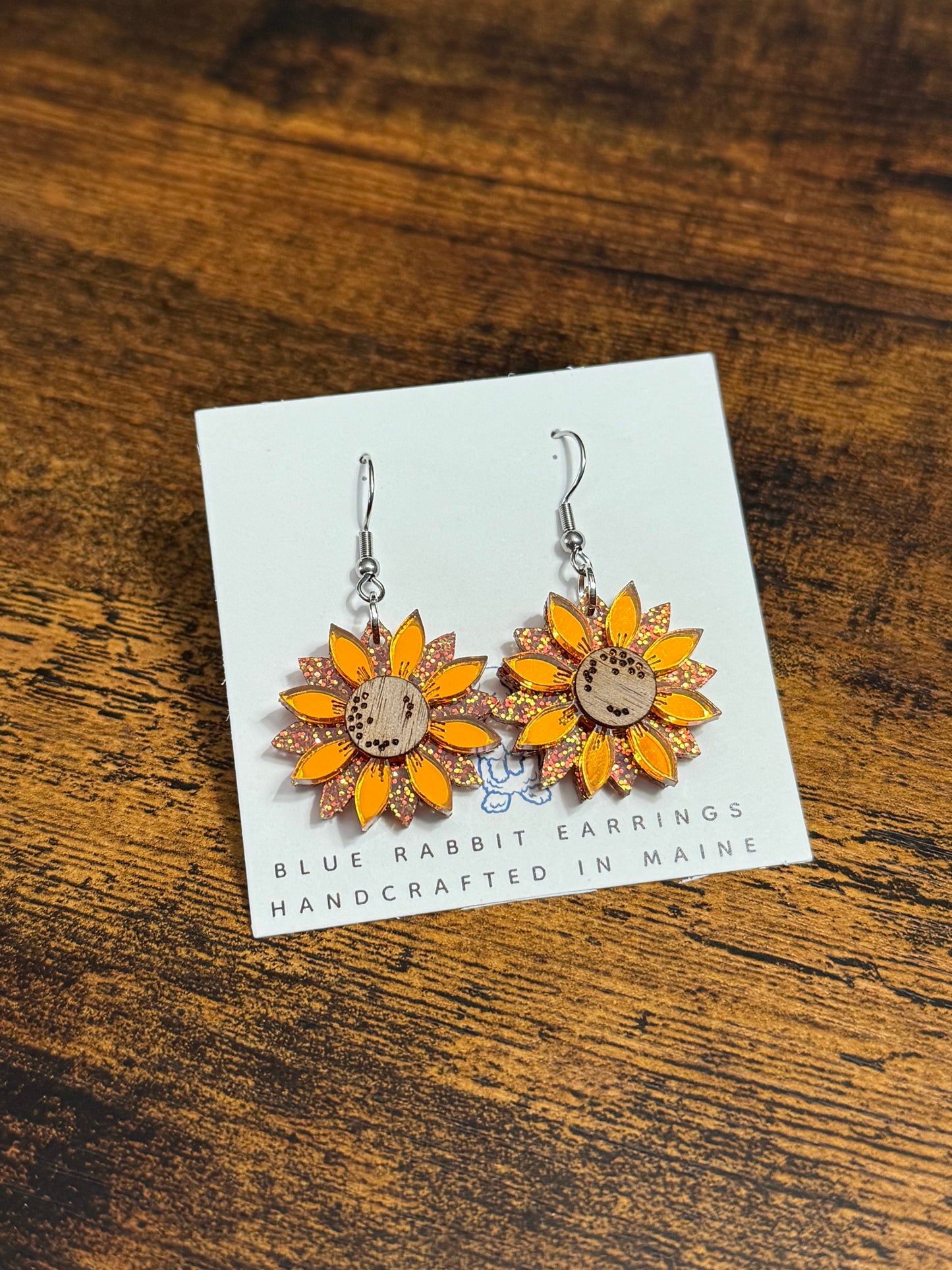 Acrylic Orange Sunflower Earrings