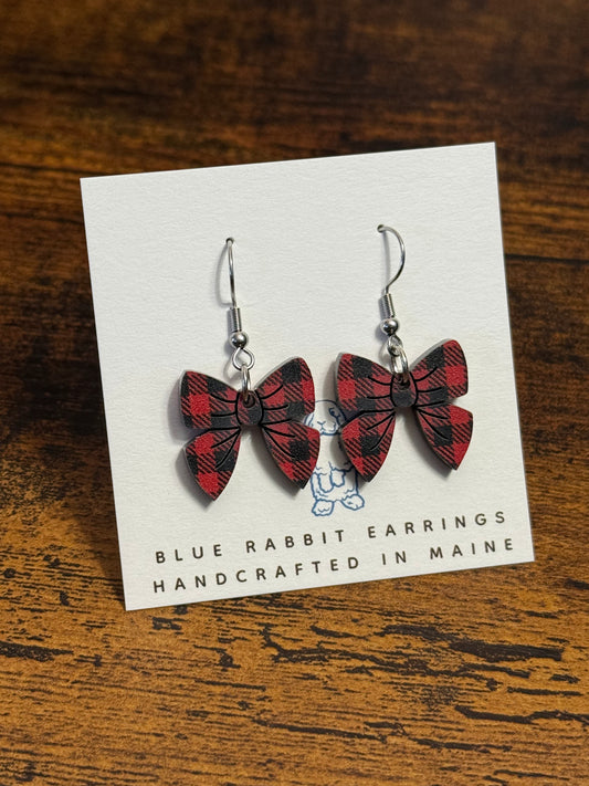 Acrylic Buffalo Plaid Bow Earrings