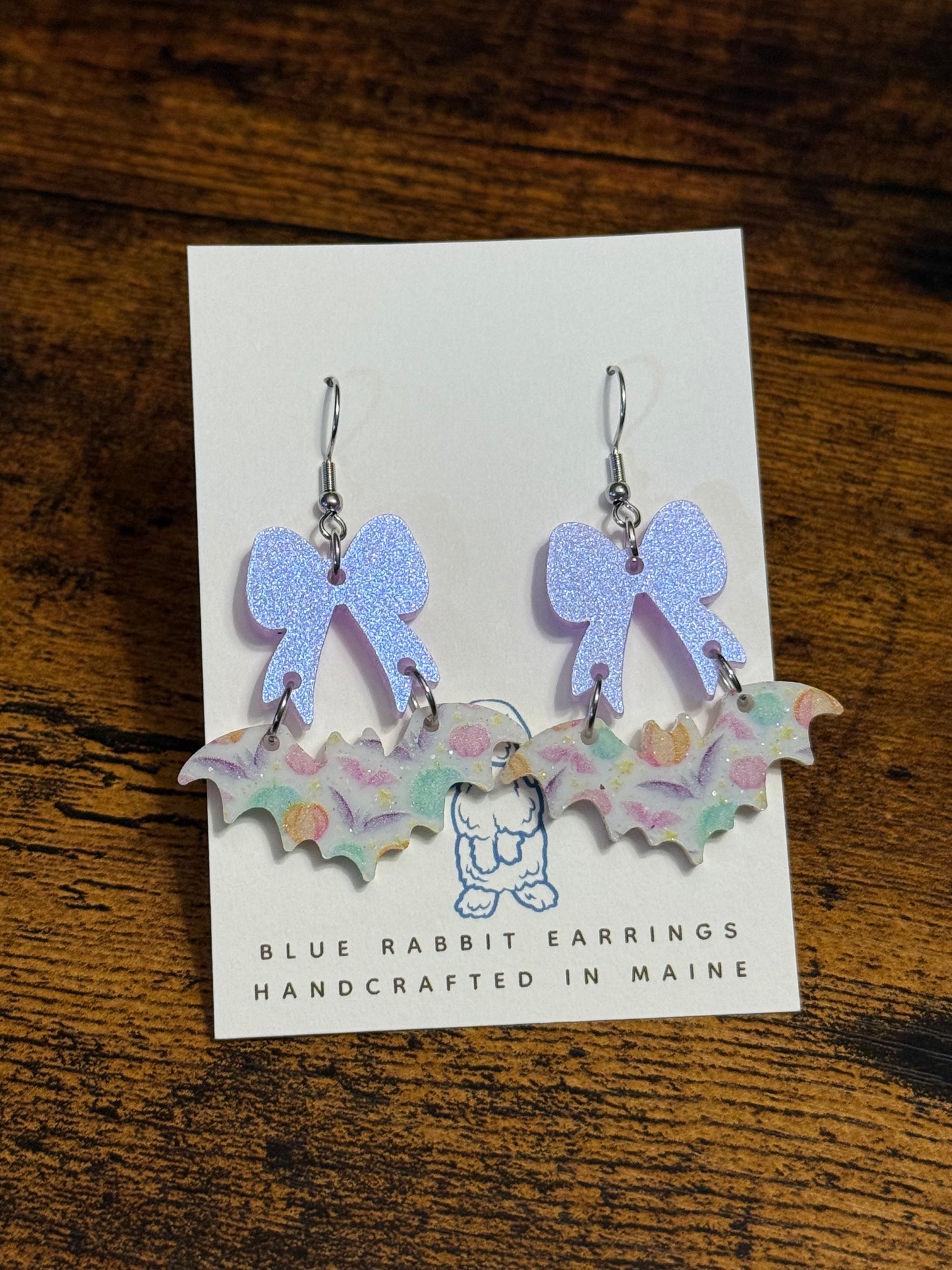 Acrylic Pastel Bat & Bow Earrings