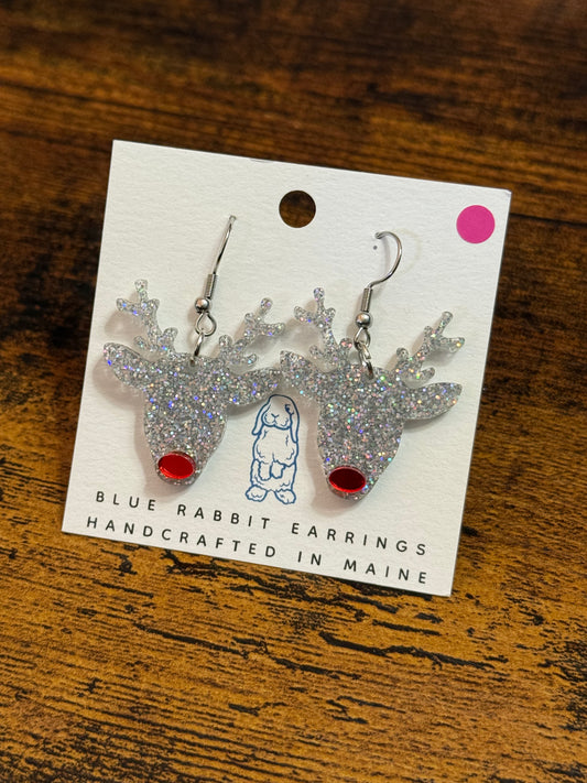 Acrylic Silver Reindeer Earrings