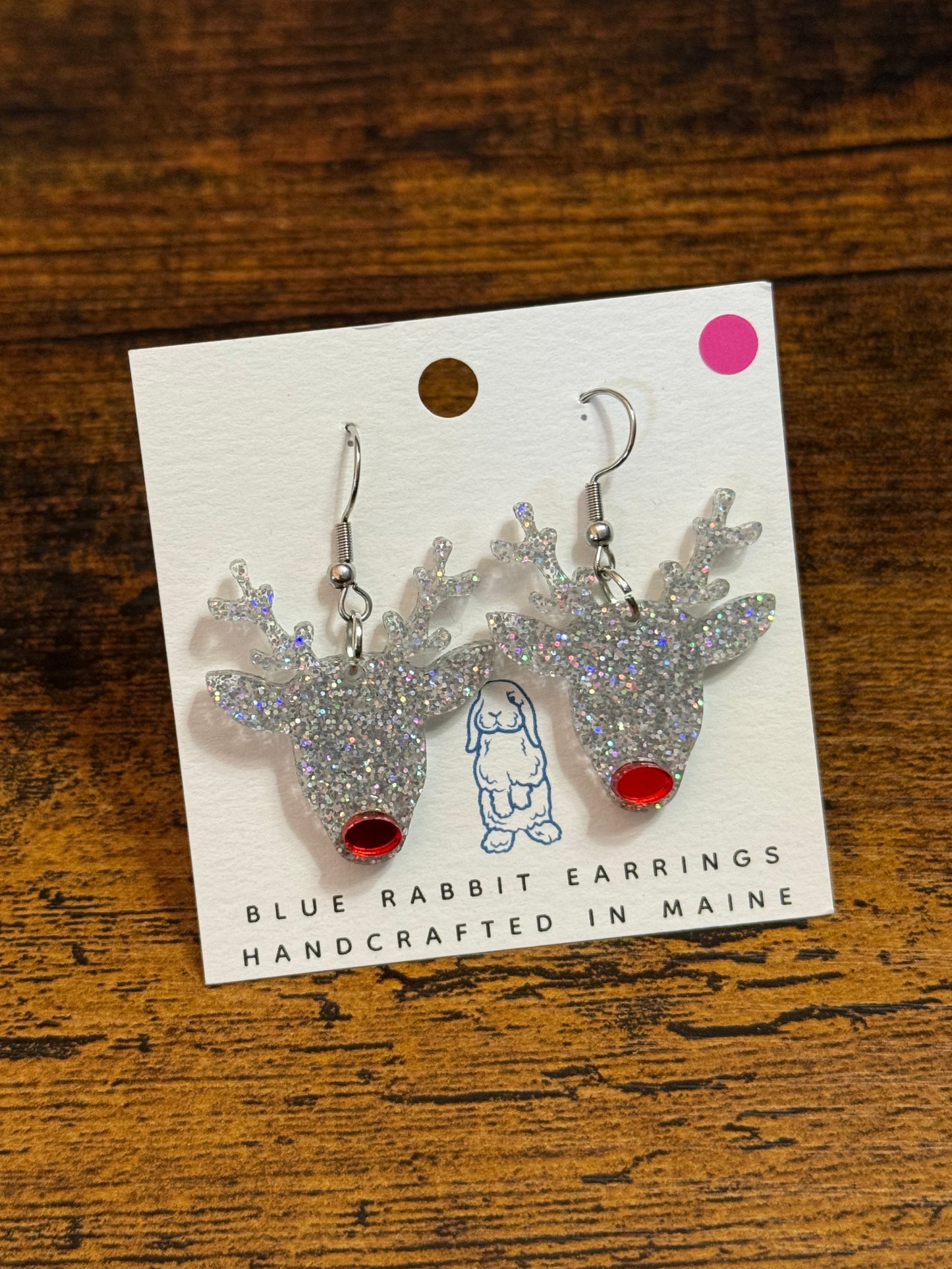Acrylic Silver Reindeer Earrings