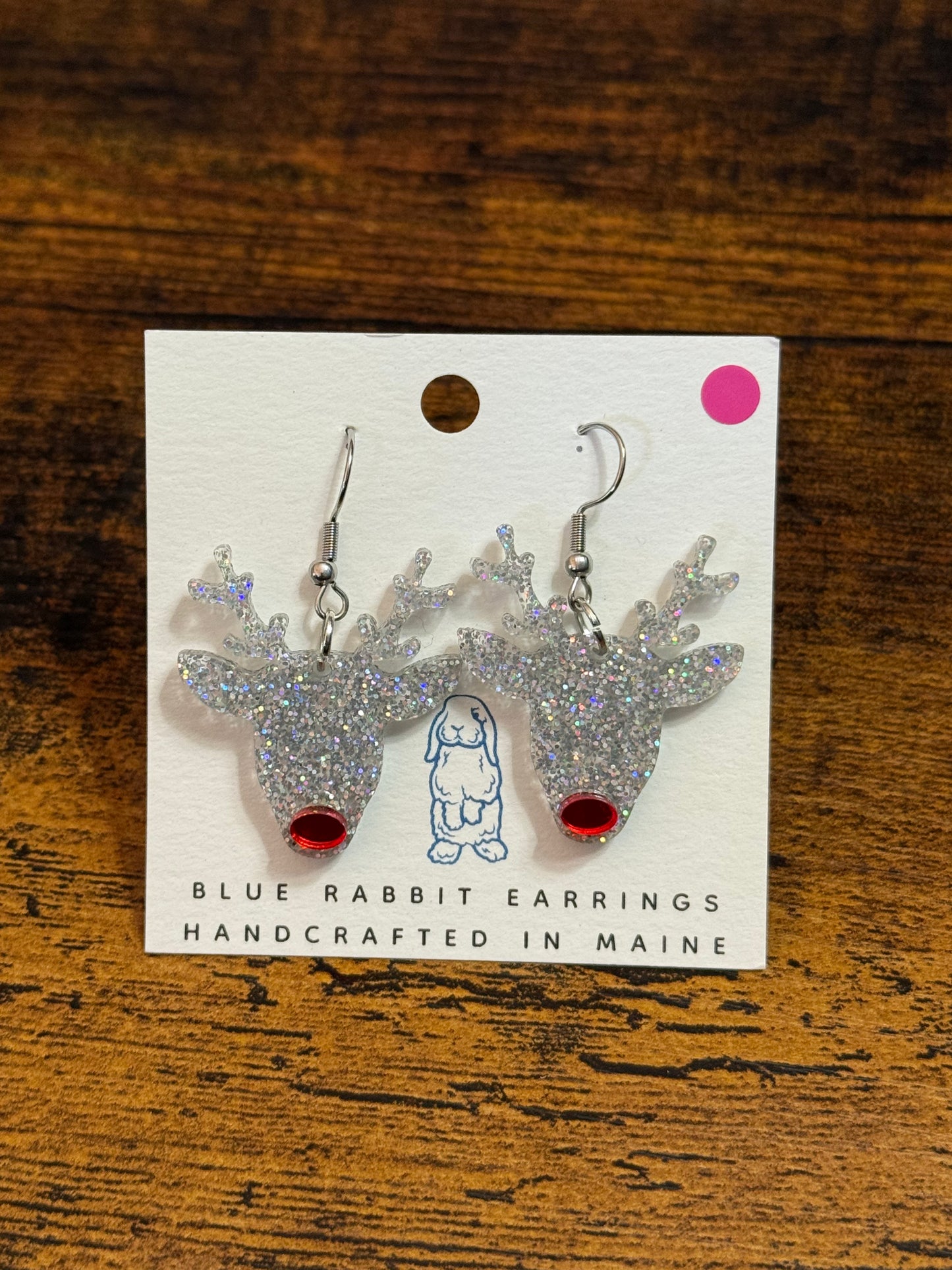 Acrylic Silver Reindeer Earrings