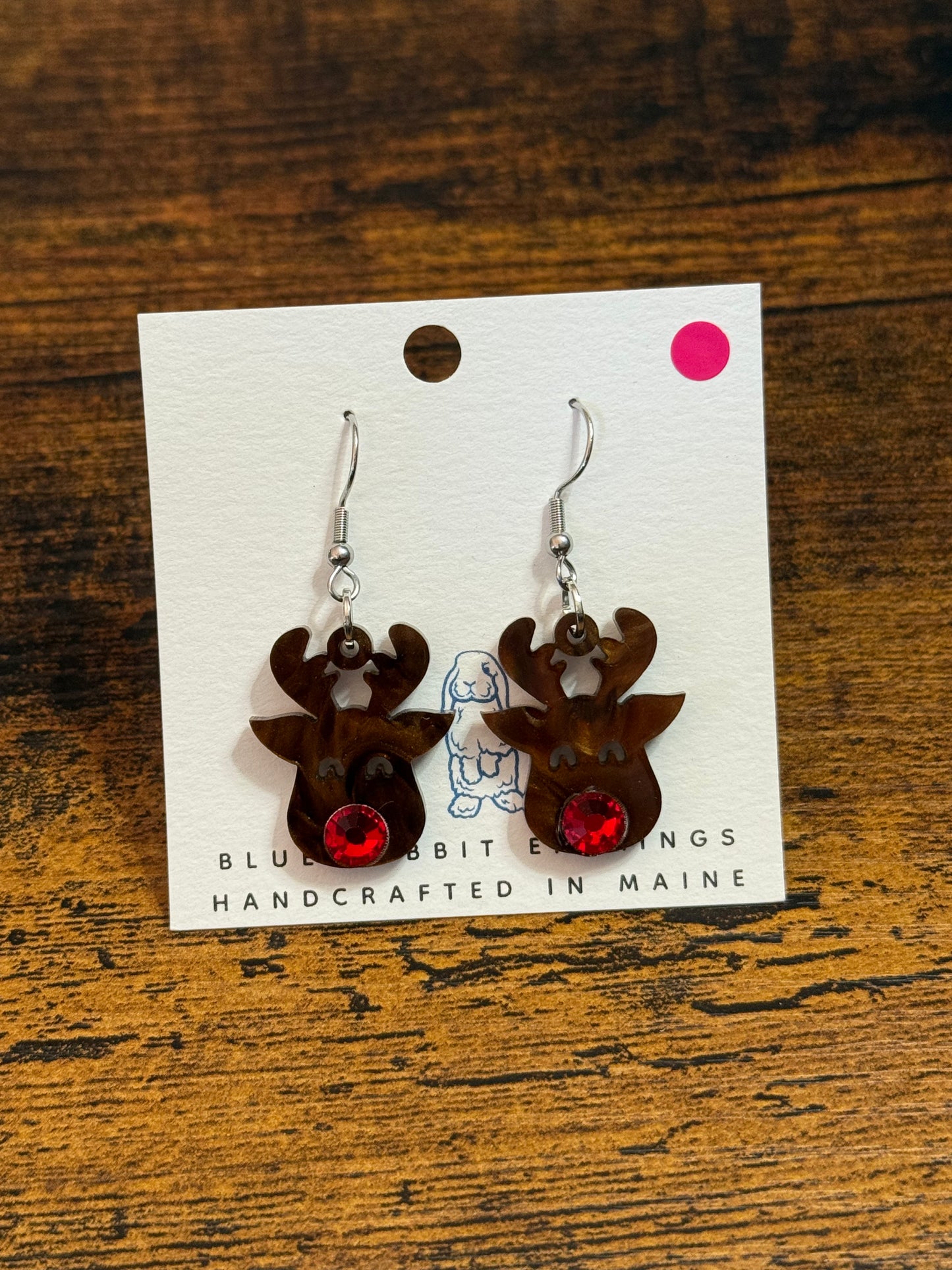 Acrylic Red Nosed Reindeer Earrings