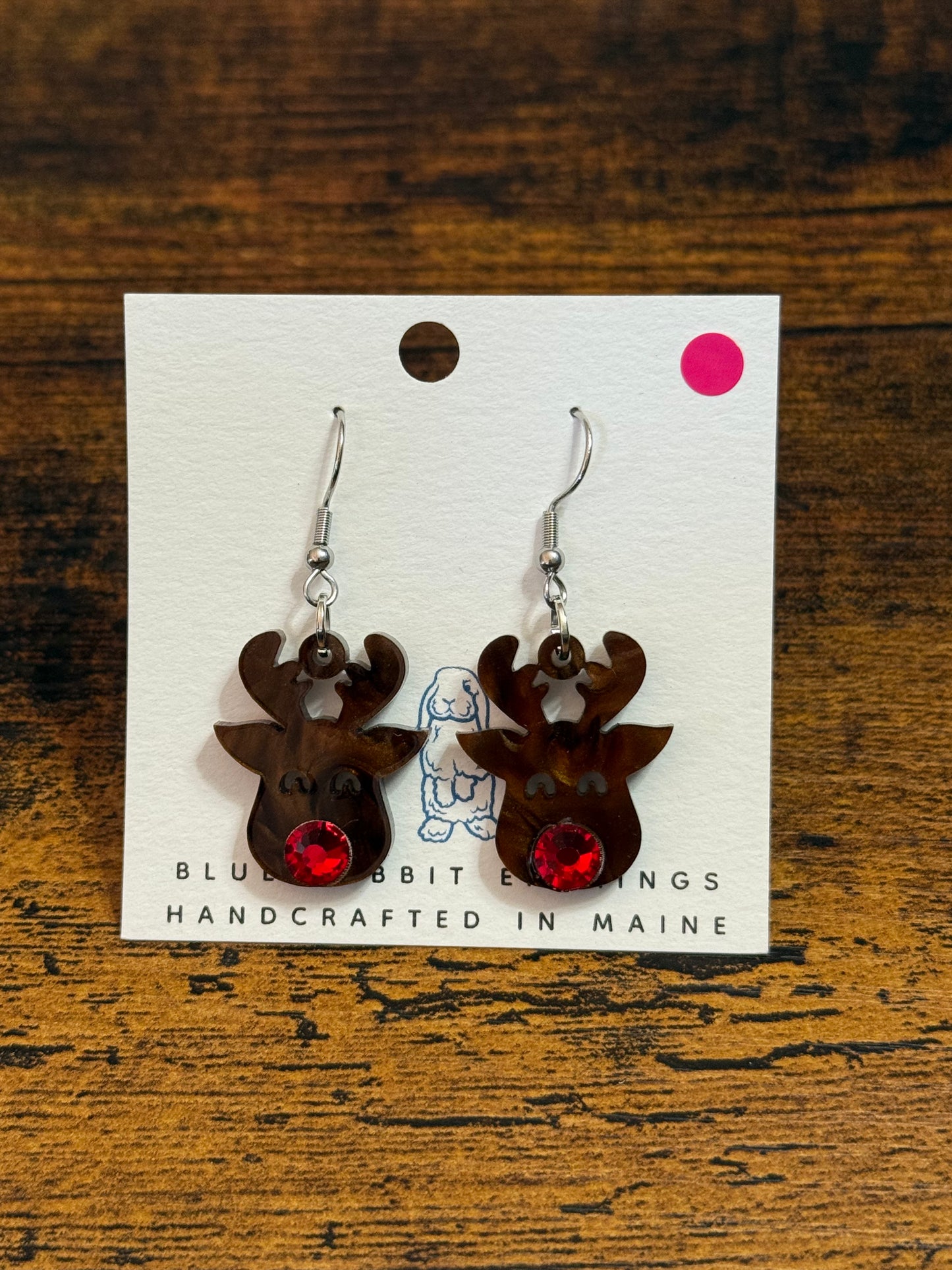 Acrylic Red Nosed Reindeer Earrings