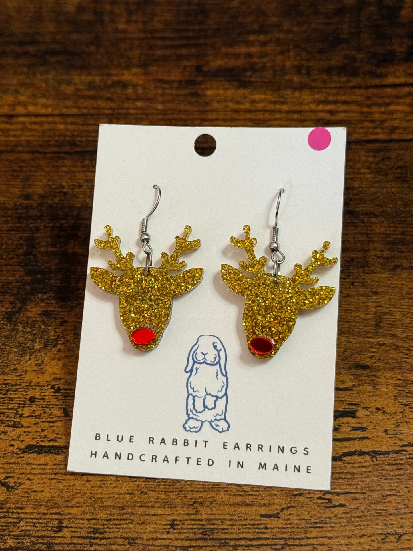 Acrylic Gold Reindeer Earrings