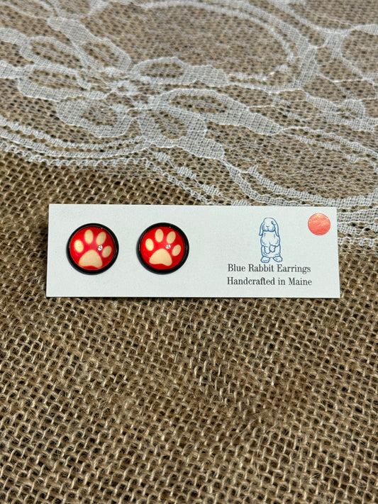 Red Paw Print Studs 12mm
