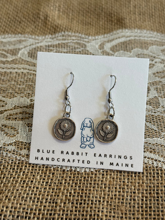 Antique Silver Sunflower Earrings