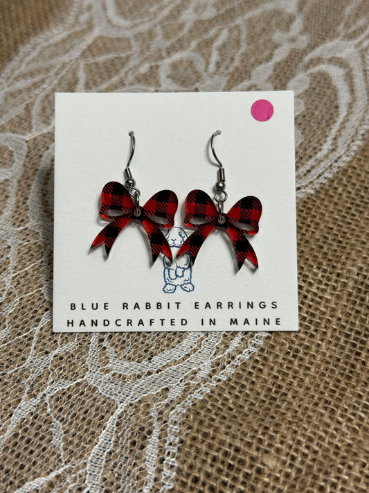 Acrylic Buffalo Plaid Bow Earrings