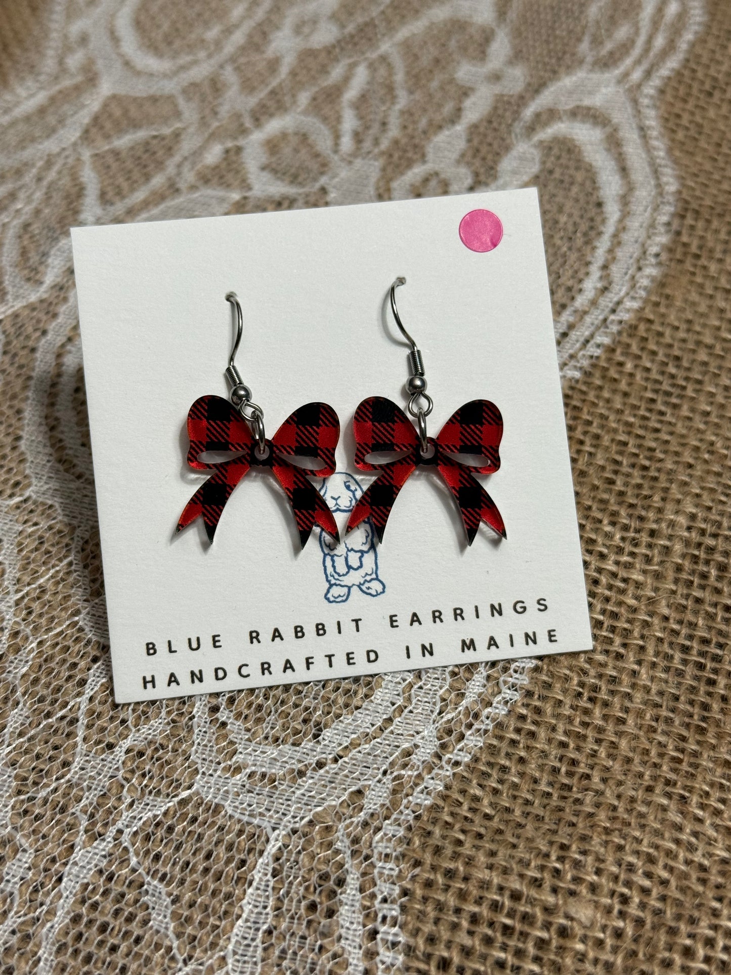 Acrylic Buffalo Plaid Bow Earrings