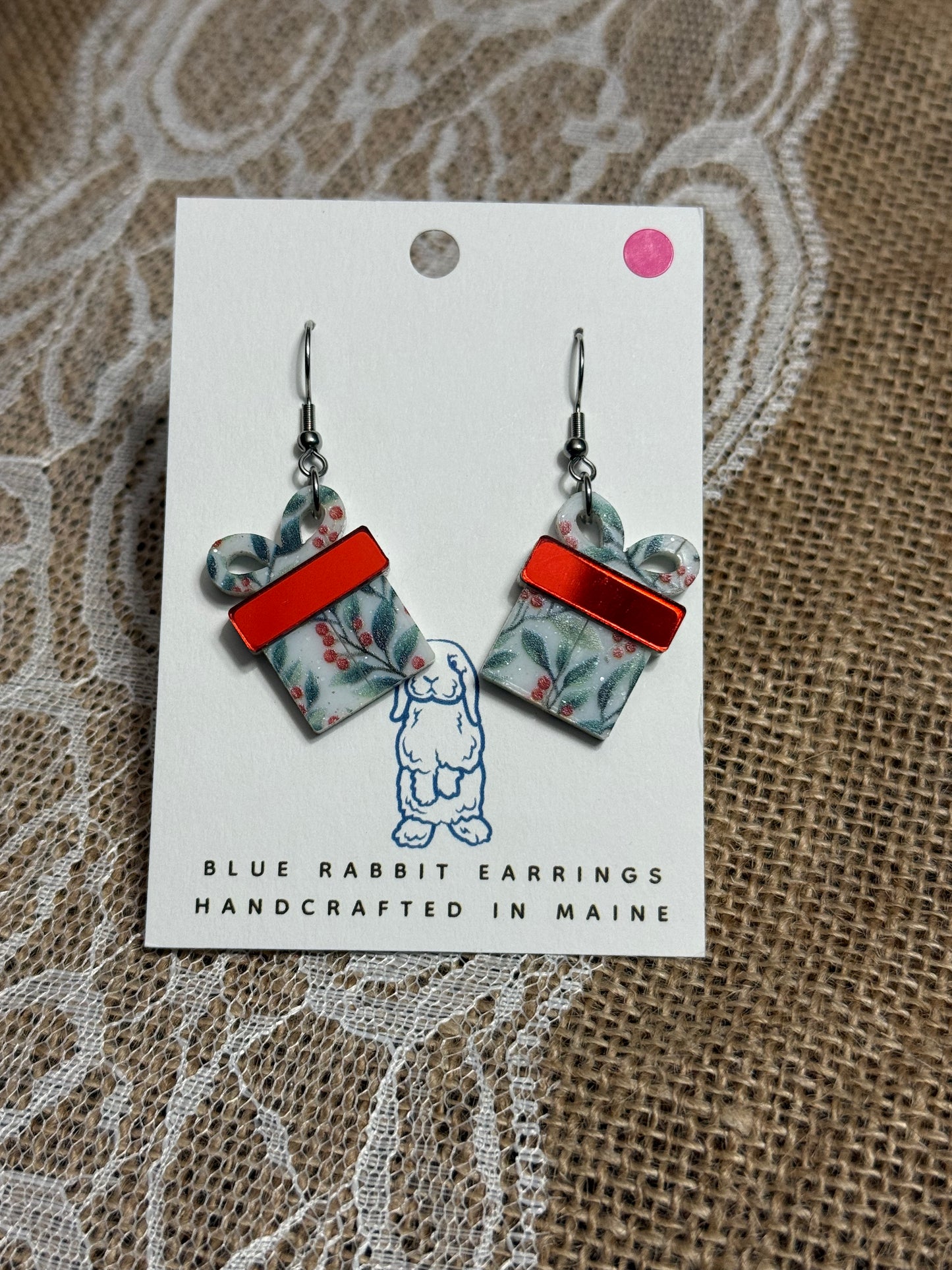 Acrylic Holly Berry Present Earrings