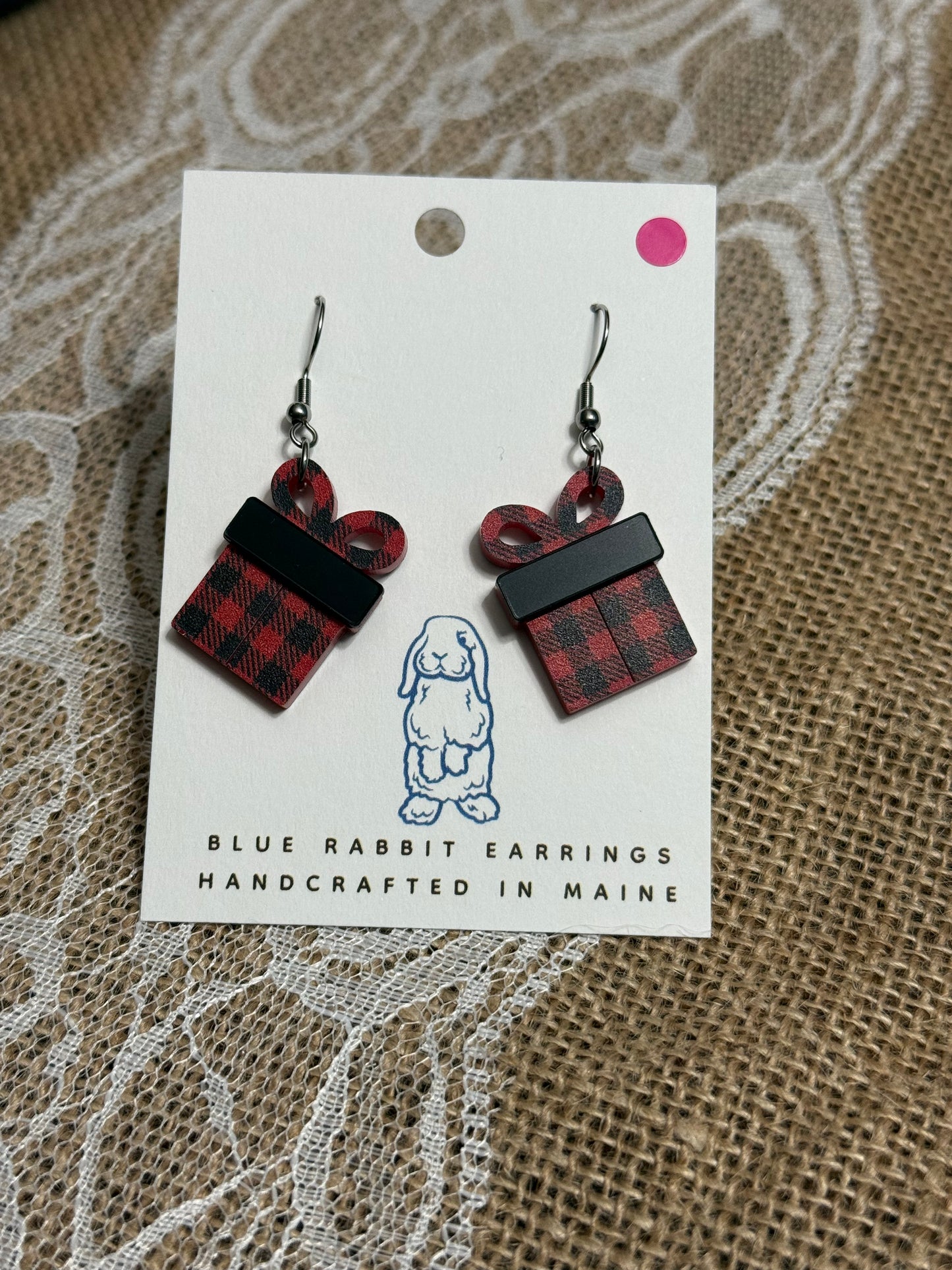 Acrylic Buffalo Plaid Present Earrings