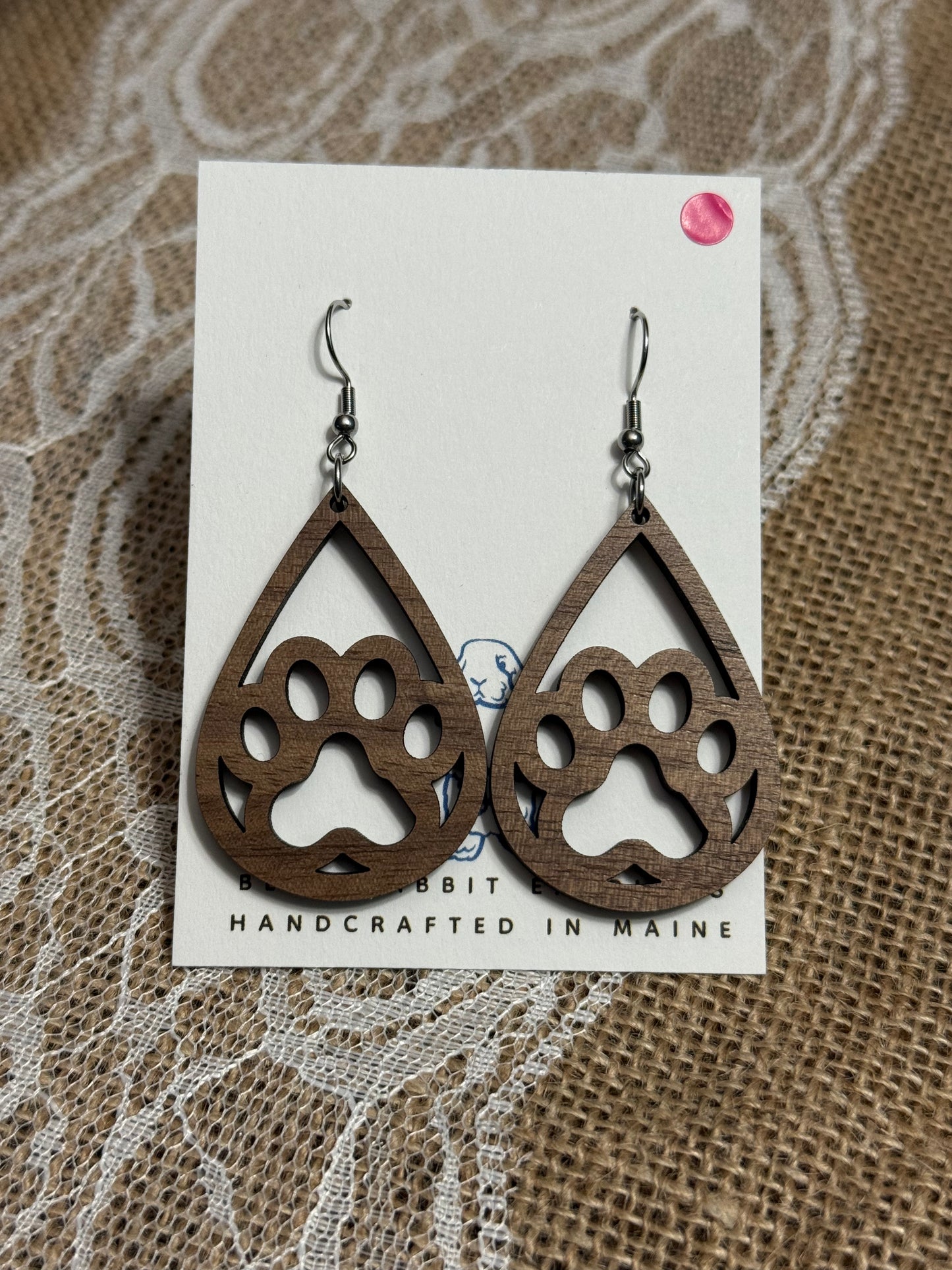 Walnut Paw Print Earrings