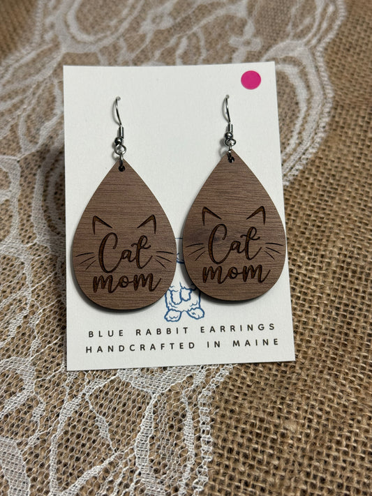Walnut Cat Mom Earrings