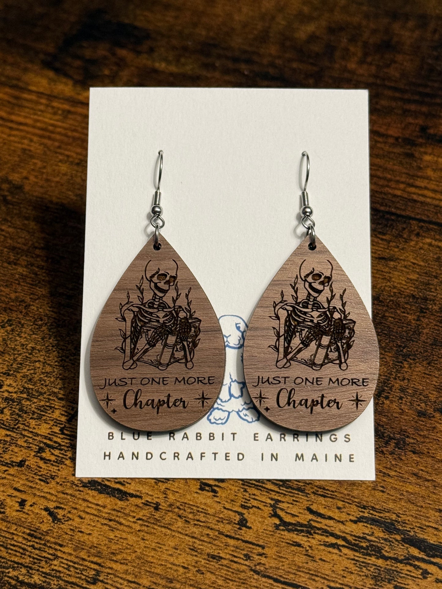 Walnut Skeleton & Book Earrings