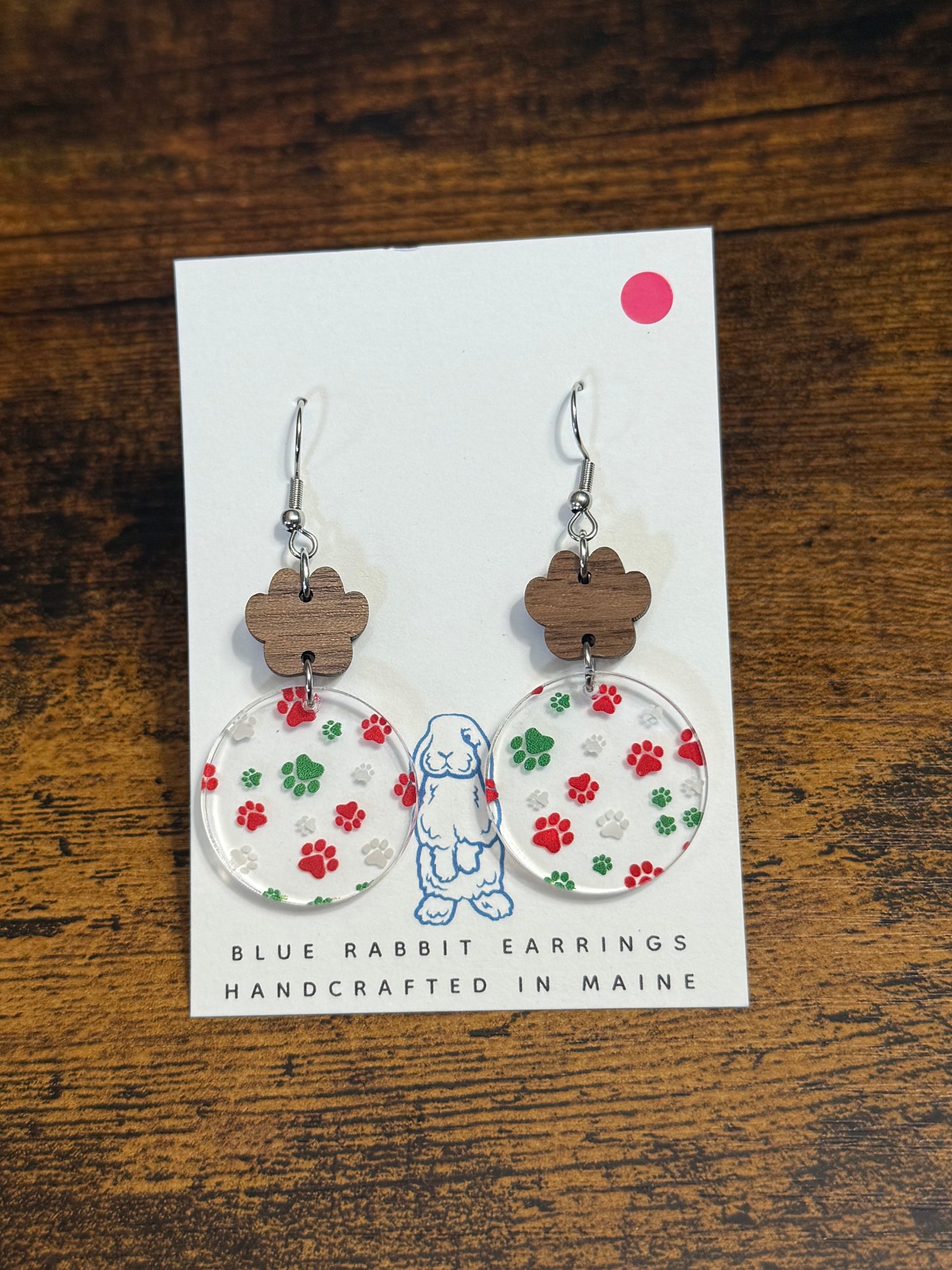 Acrylic Christmas Paw Earrings