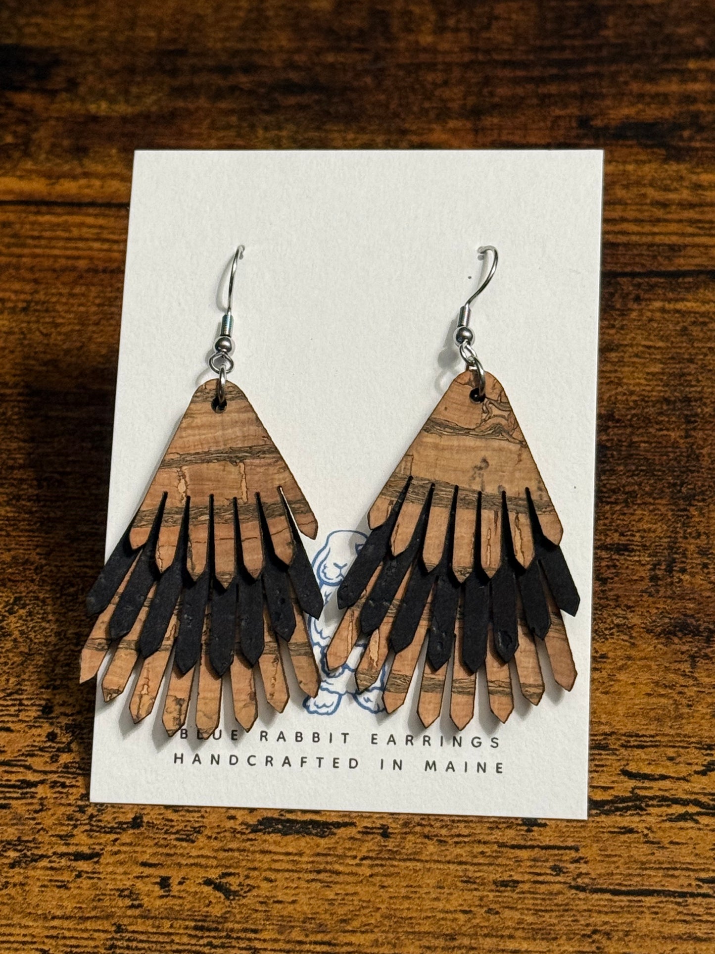 Cork & Leather Layered Earrings-Black