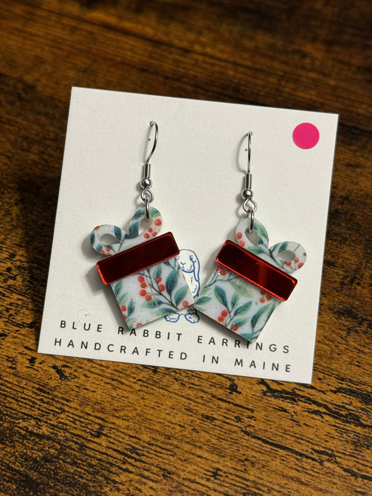 Acrylic Holly Present Earrings