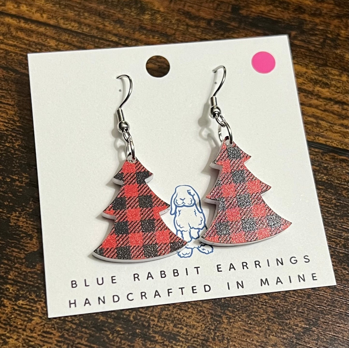 Acrylic Buffalo Plaid Tree Earrings