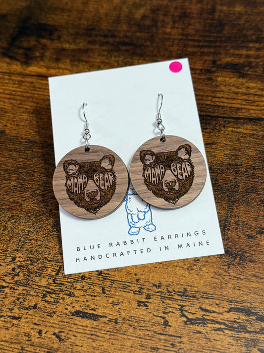 Walnut Mama Bear Earrings
