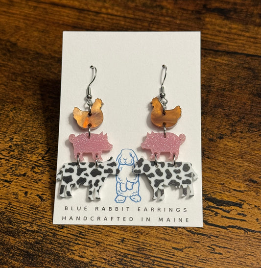 Acrylic Farm Animal Earrings