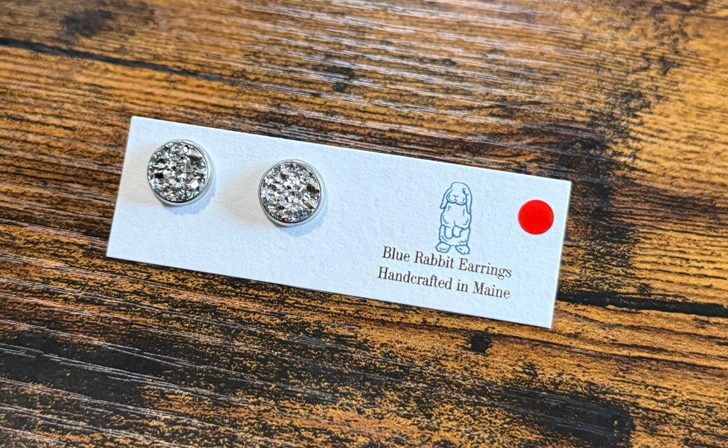 Metallic Silver Druzy Studs 10mm