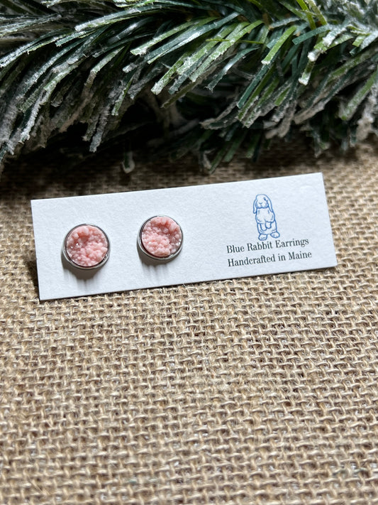 Pink Druzy Studs 10mm