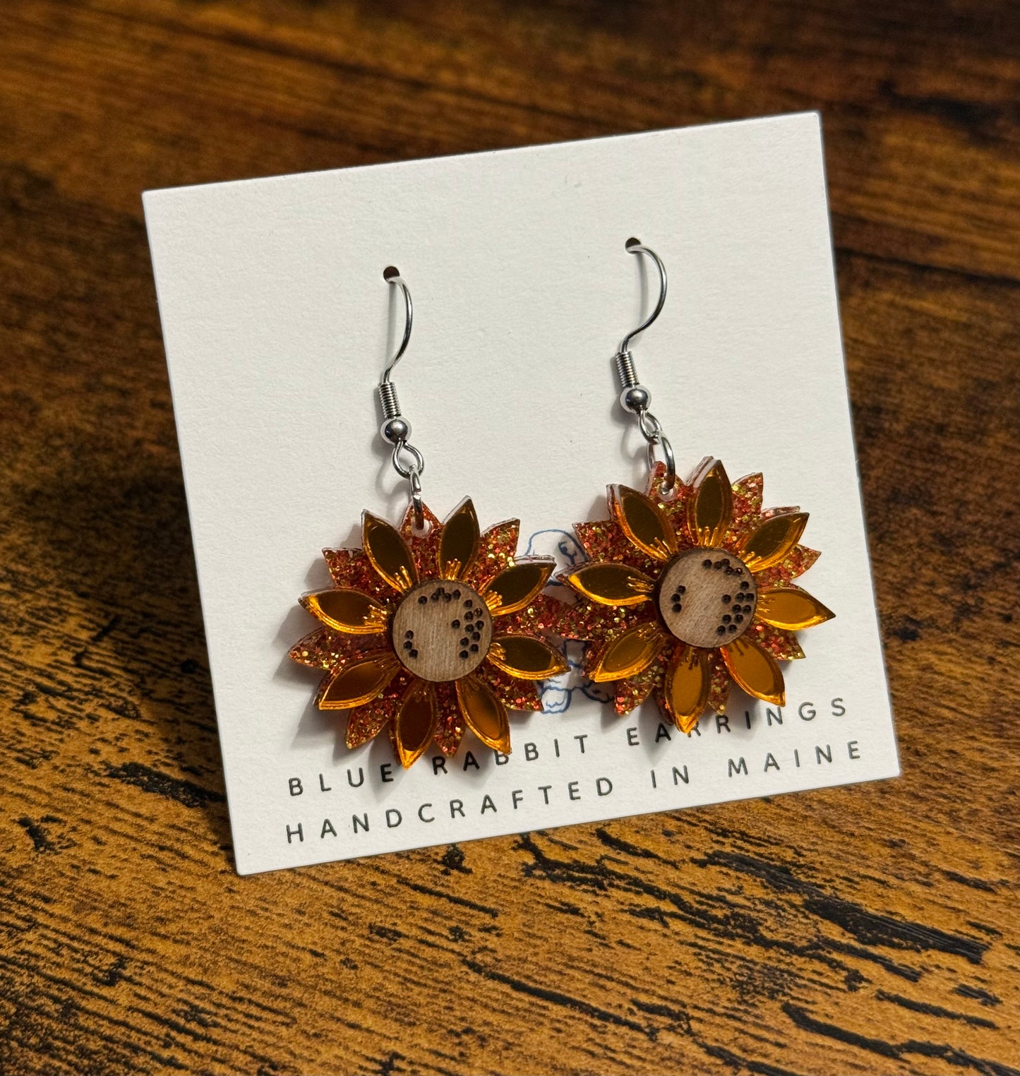 Acrylic Orange Sunflower Earrings