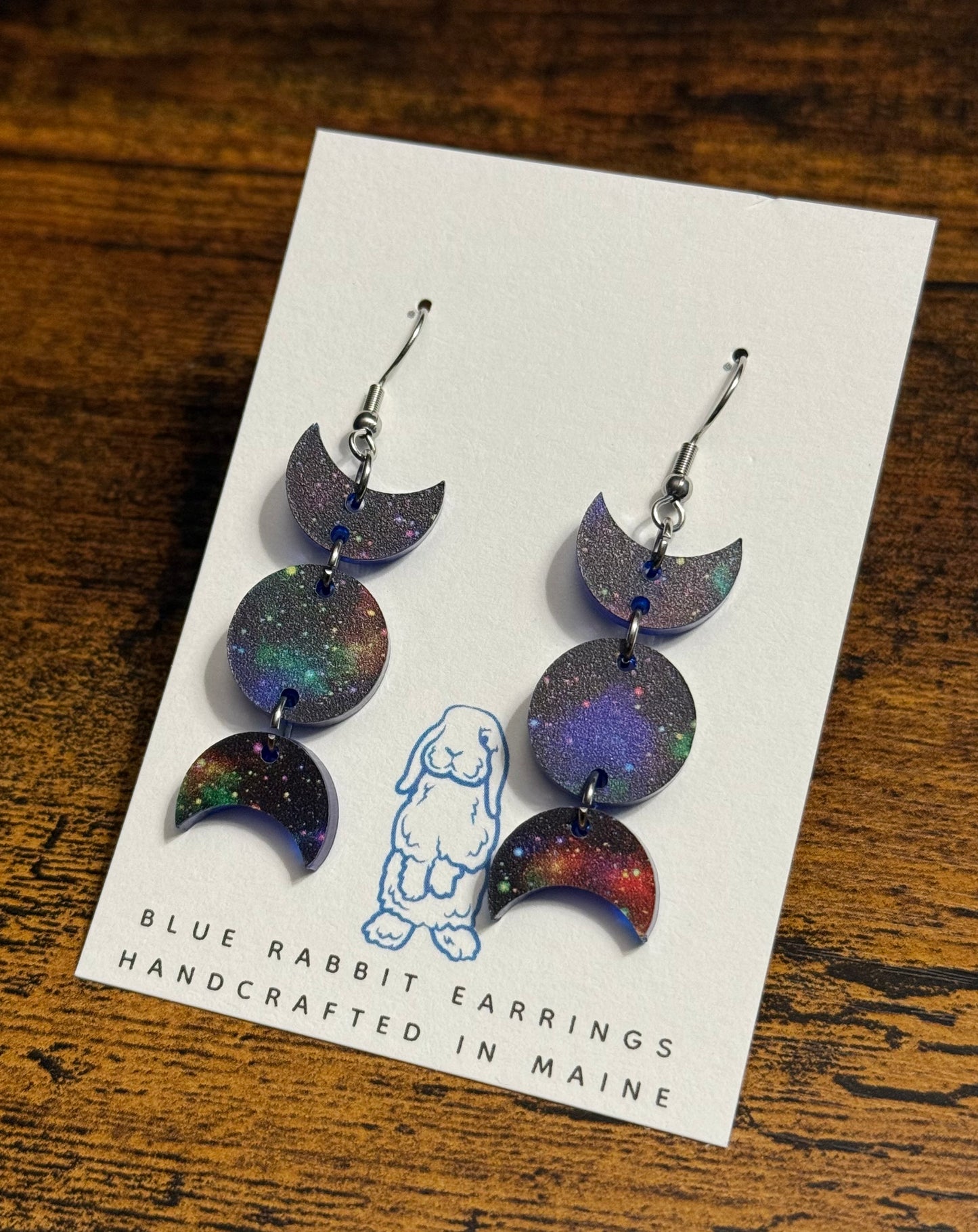 Acrylic Galaxy Print Moon Phase Earrings